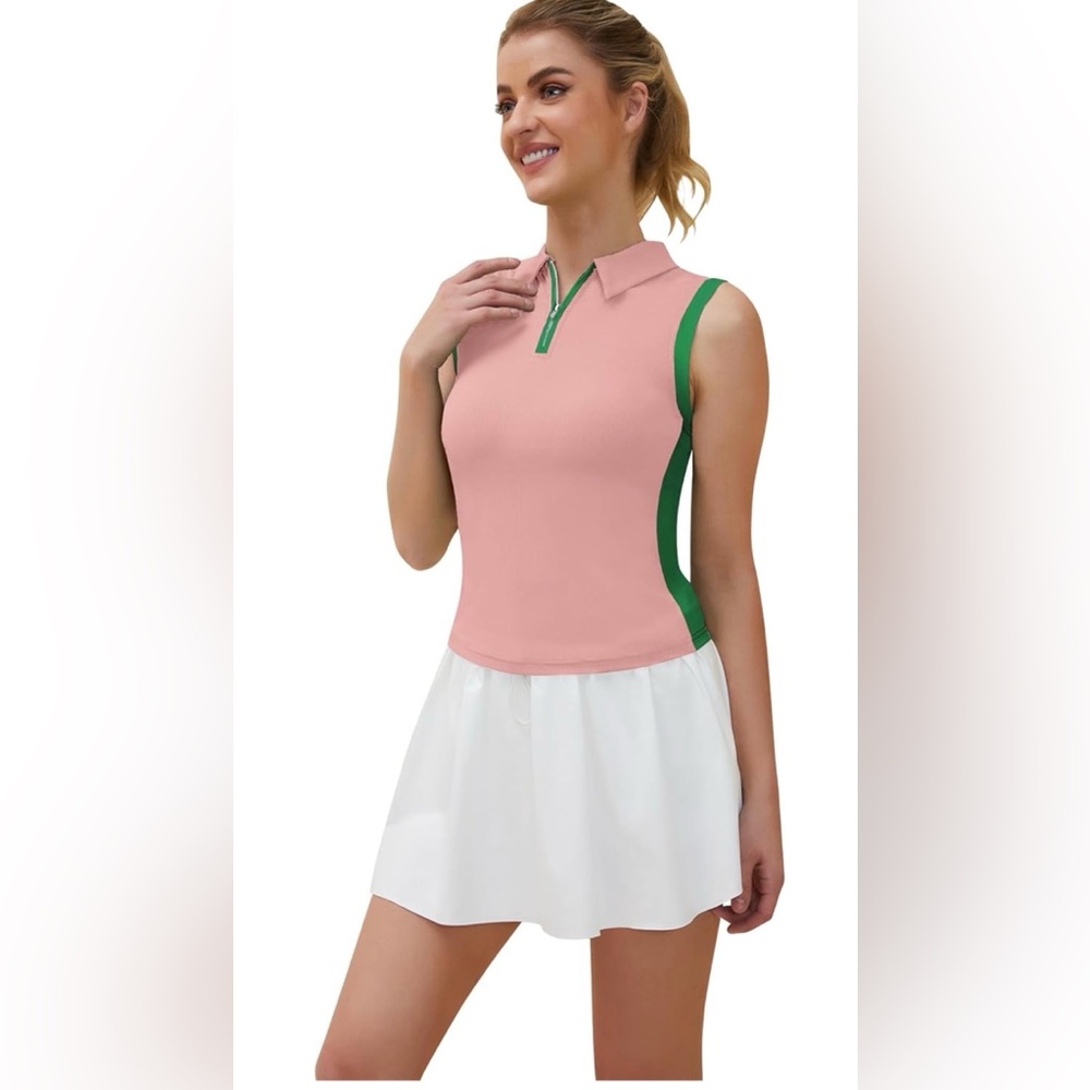 Women Golf Shirt Sleeveless Collared Shirts UPF 50+ 1/4 Zip Up Workout Tank Tops